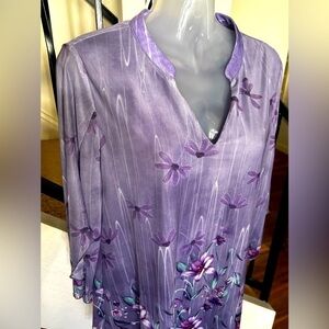 Valolia Tunic Purple Orange Green Floral Womens Blouse Top Size Large​​​​​​